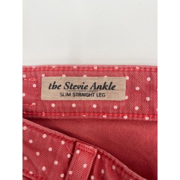AG Adriano Goldschmied Size 26R Red Polka Dot Stevie Ankle Slim Straight Leg Jea - Picture 4 of 6